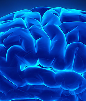 Human imaging of a brain in blue enhanced by Imago Systems' Visual Intelligence® cloud-based platform.